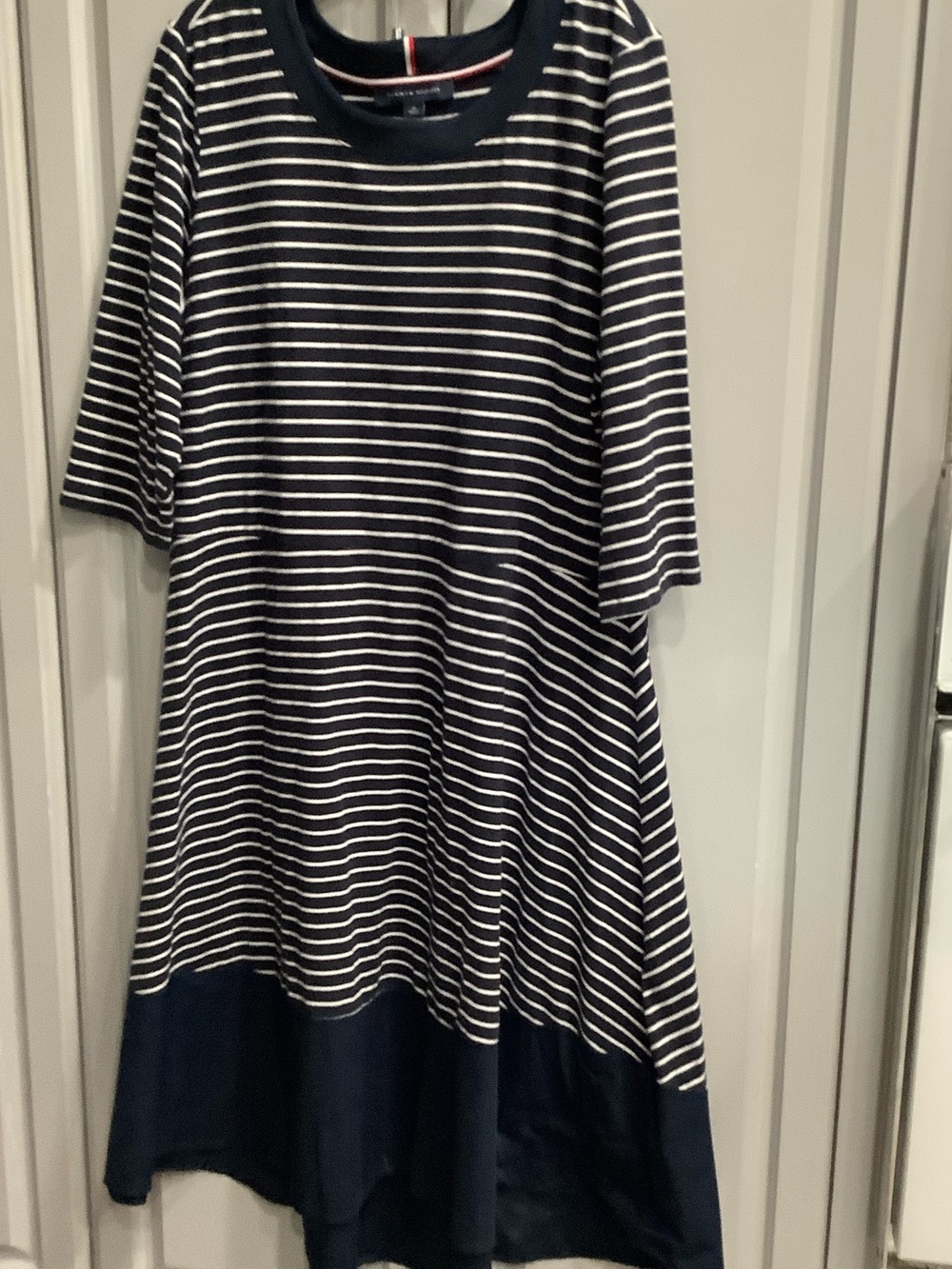 Tommy Hilfiger Navy and White Striped Asymmetrical Dress